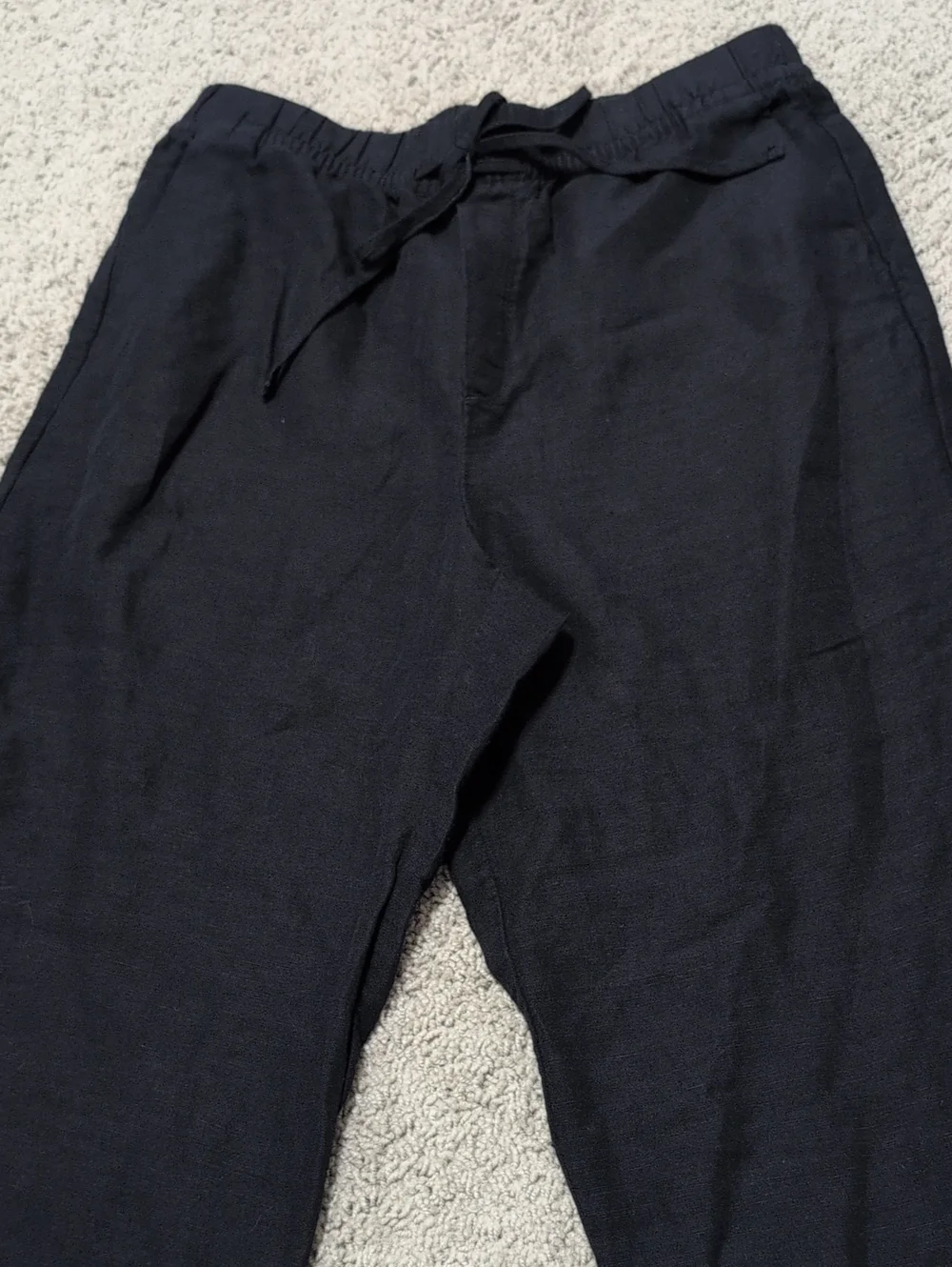 H&M Linen Blend Casual Black Pants Elastic waist Drawstring Size Small